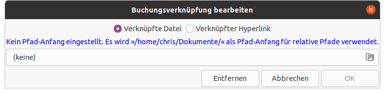 Der „Buchungsverknüpfung bearbeiten“ Dialog