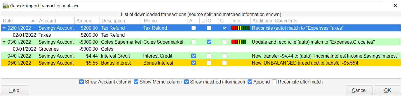 The Generic Transaction Import Matcher Window