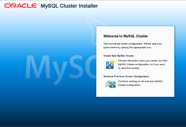 The NDB Cluster Auto-Installer Welcome screen.