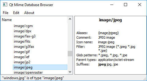Screenshot of the MIME Type Browser Example
