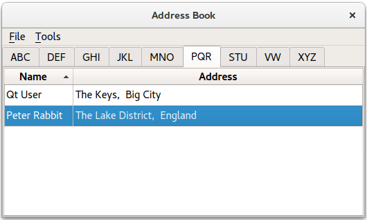 Screenshot of the Address Book example
