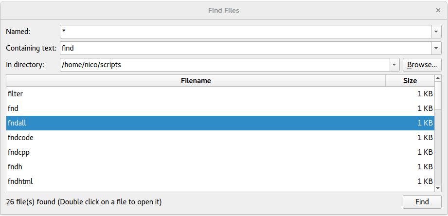 Screenshot of the Find Files example